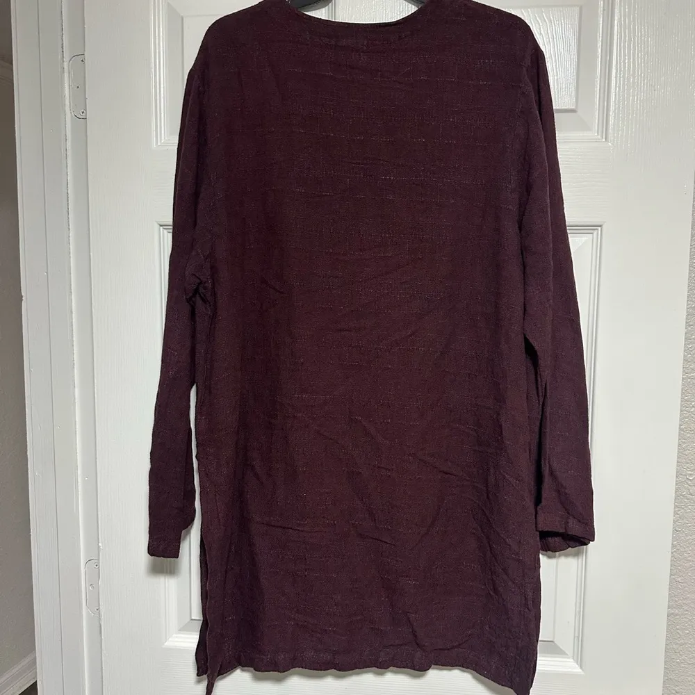 CUT LOOSE EGGPLANT BURGUNDY FLAX SHIRT DRESS M tunic Size M - Image 4