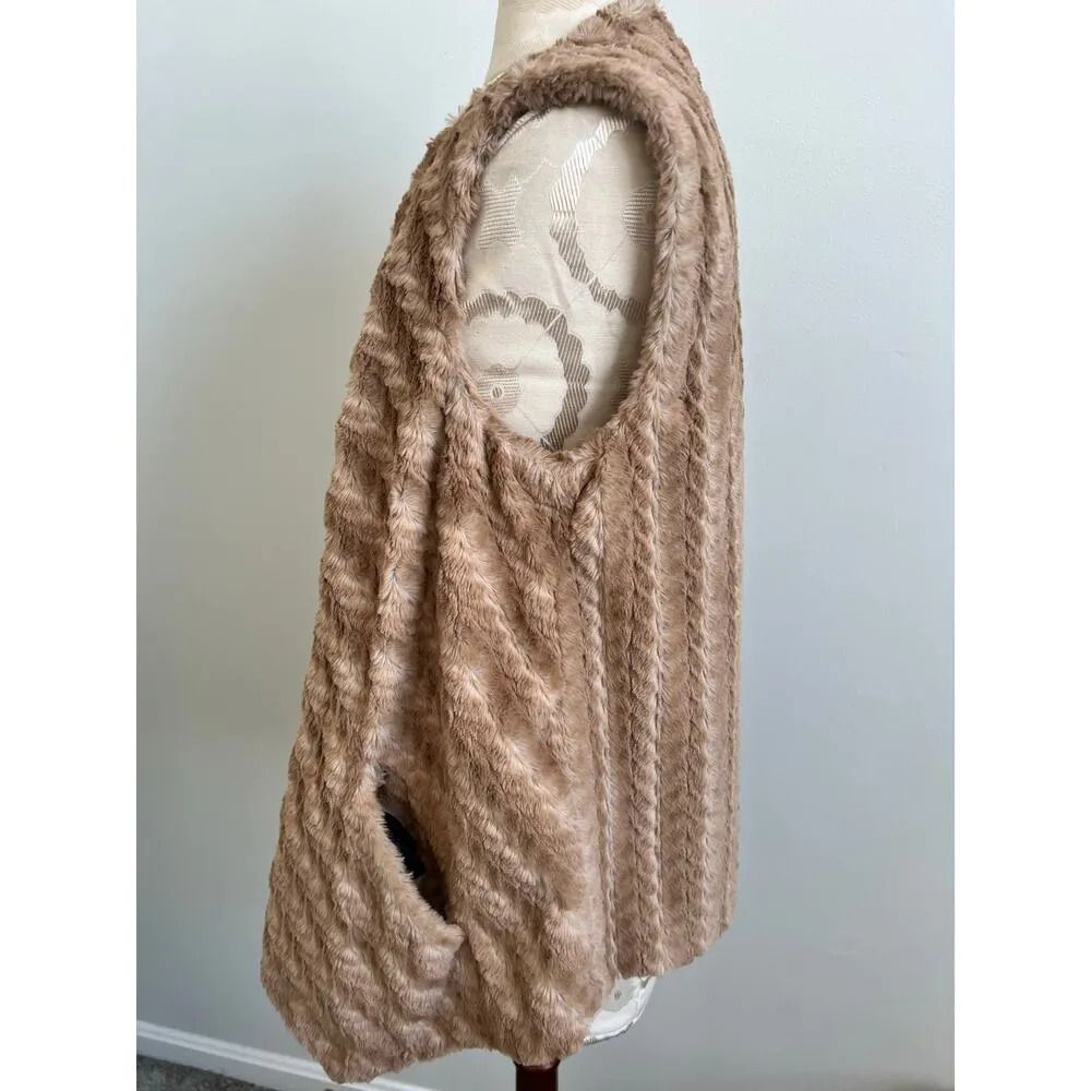 G by Giuliana Faux Fur Vest High Low Drape with Pockets Small Brown - Image 4