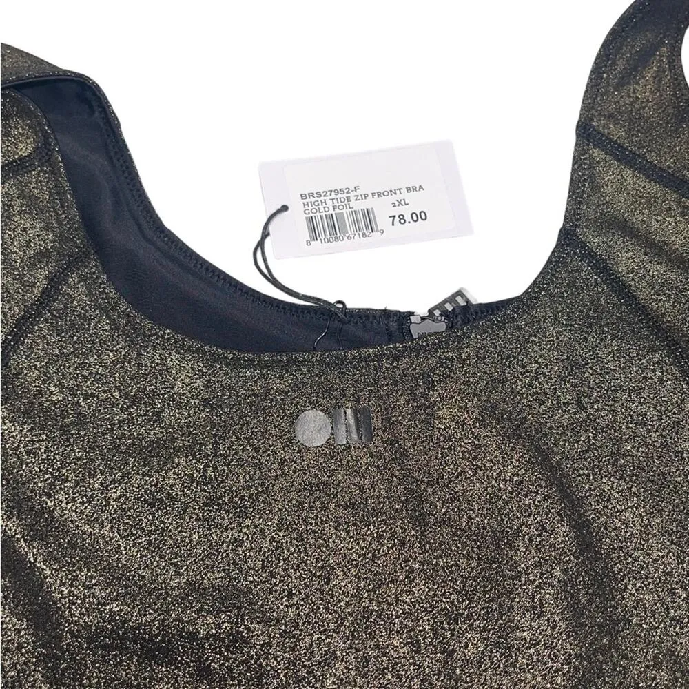 NWT! Solid & Striped High Tide Zip Front Bra Gold Foil - Size 2XL - Image 9