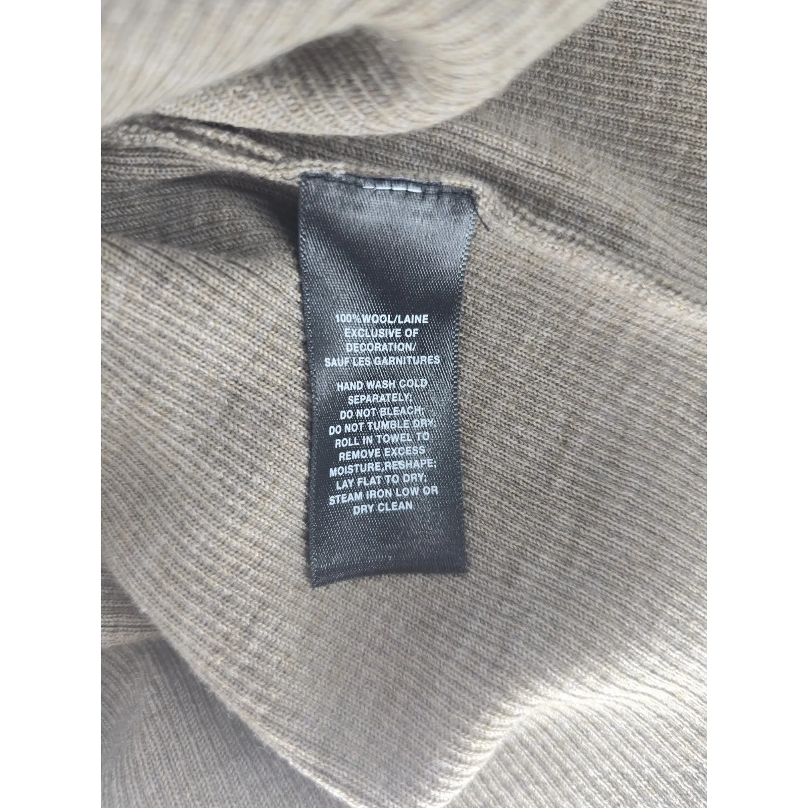 Lafayette 148 Womens Tan Ribbed Wool Half Zip Sweater Elbow Sleeves Medium - Image 5