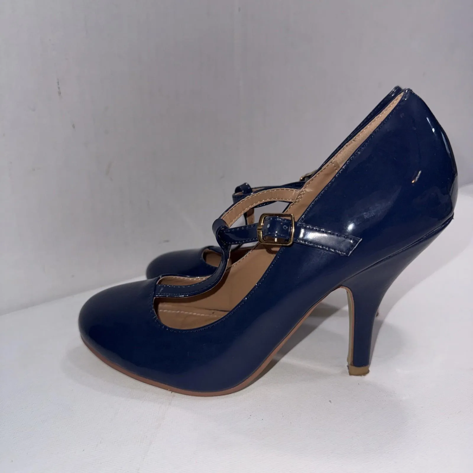 Journee Collection Old Money Business Casual Formal T Strap Stiletto Blue Pumps - Image 6