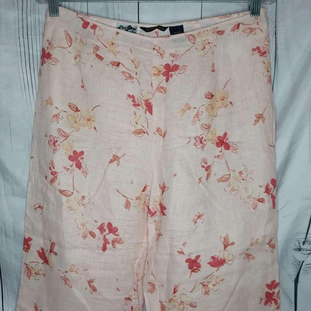 Ecologie 100% Irish Linen Cropped Pink Floral Pants Size 10 - Image 3