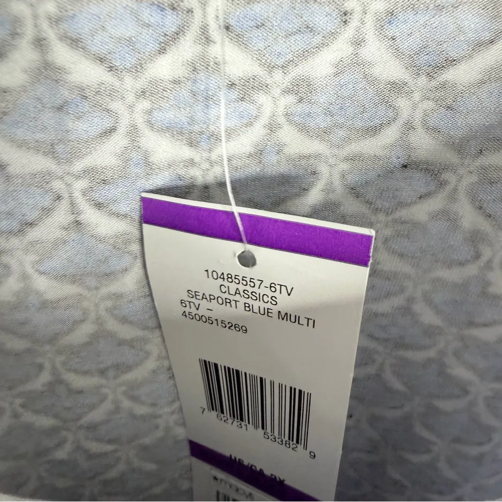 NWT Jones New York Women’s Knit Short Sleeves Blouse Blue White 2X Stretch - Image 4