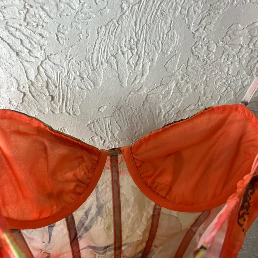 PRETTY LITTLE THING Orange Floral Print Corset Frill Hem Bodycon Dress NWTSize 6 - Image 14