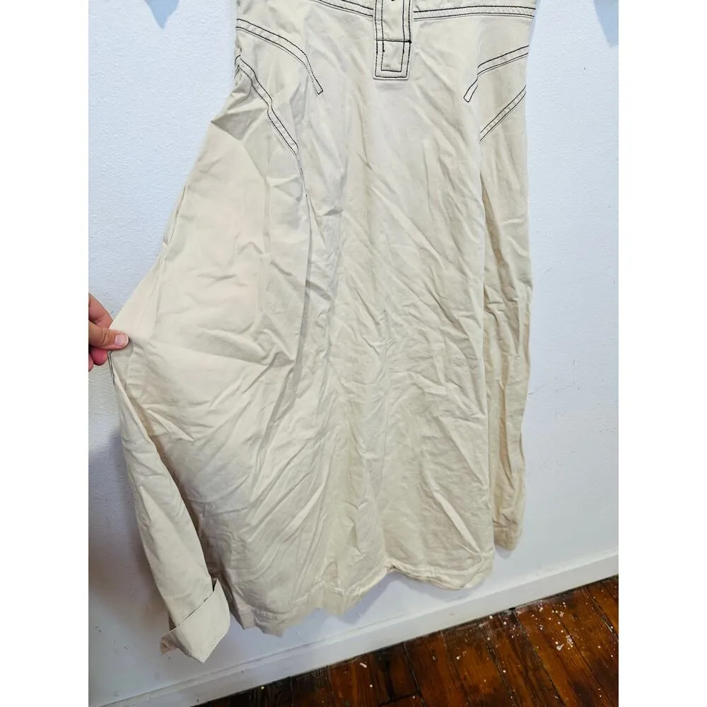 ROSETTA GETTY x RTR Beige Twill Collared Short Sleeve Bone Stitching Dress 0 - Image 5