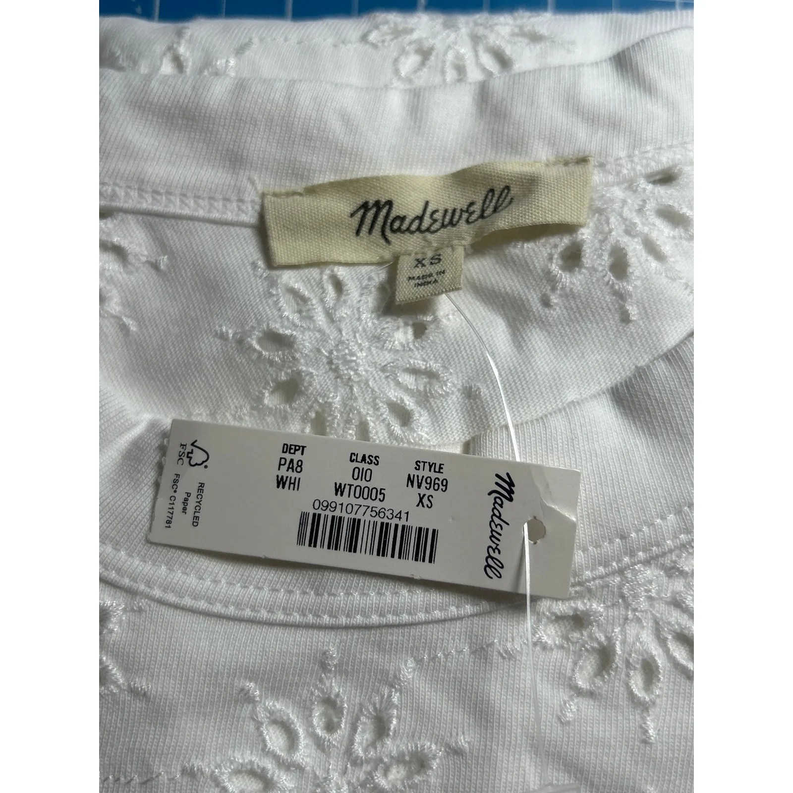 Madewell Women's Floral Eyelet Embroidered Wide-Sleeve Boxy Tee White XS New - Image 7