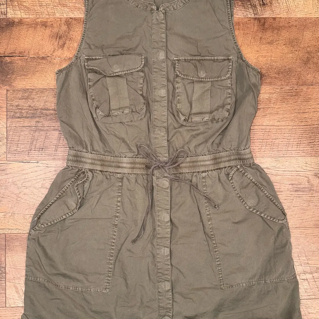Lucky Brand Cargo Utility Mini Dress Size Medium Tie Waist Snap Closure - Image 2