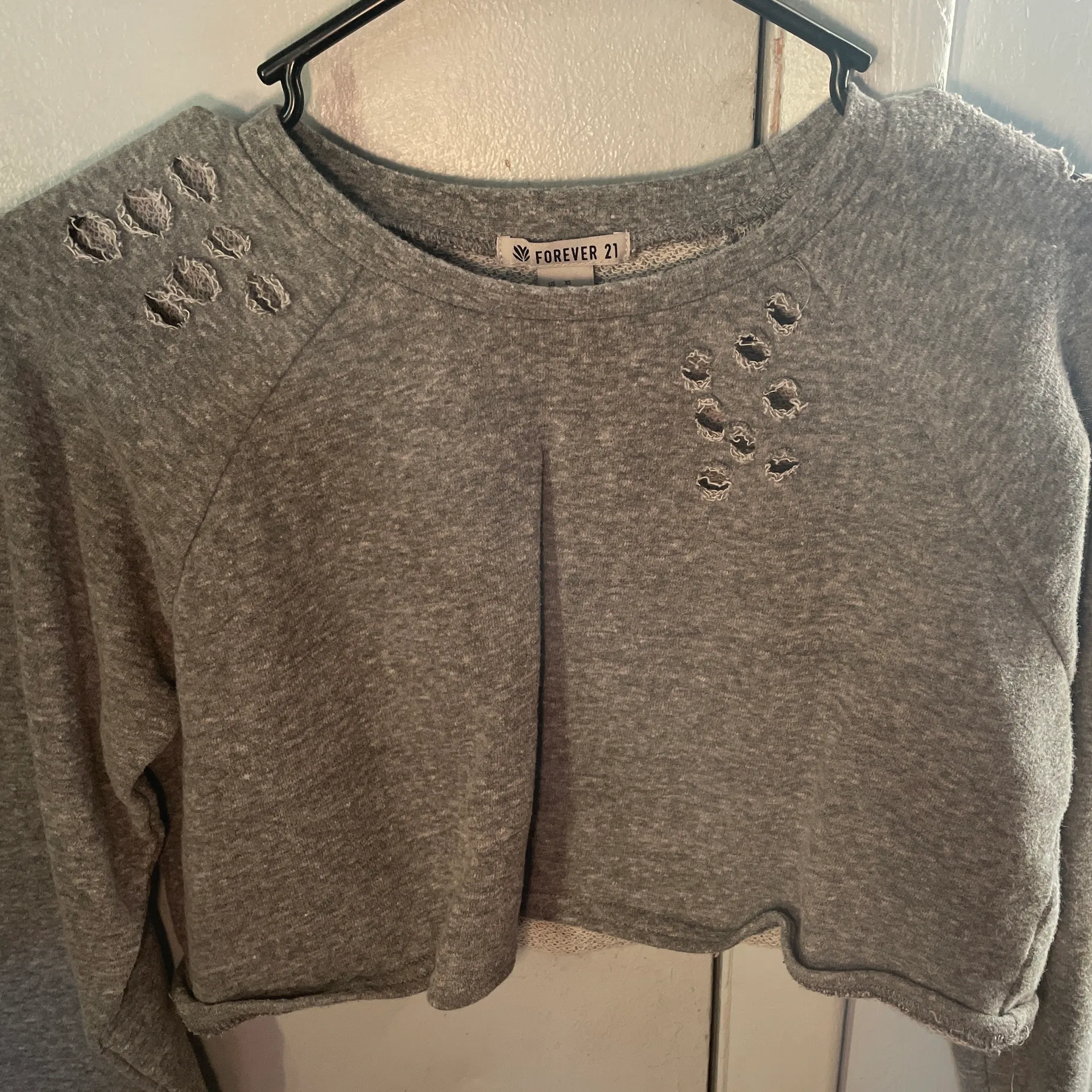 Gray Distressed Cropped Sweater - Image 2