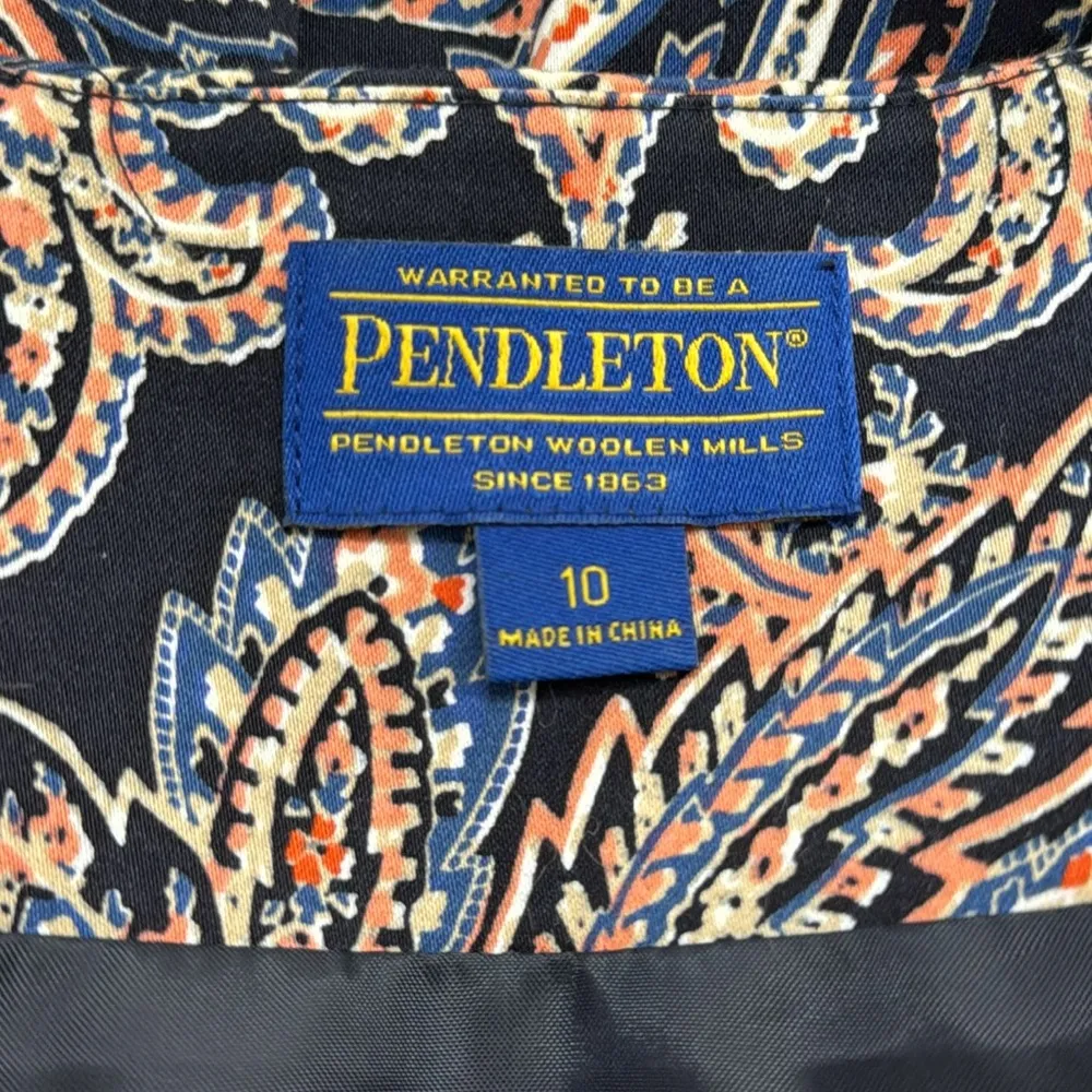 Pendleton Navy Blue and Pink Paisley Patterned Open Front Blazer Jacket - Image 7