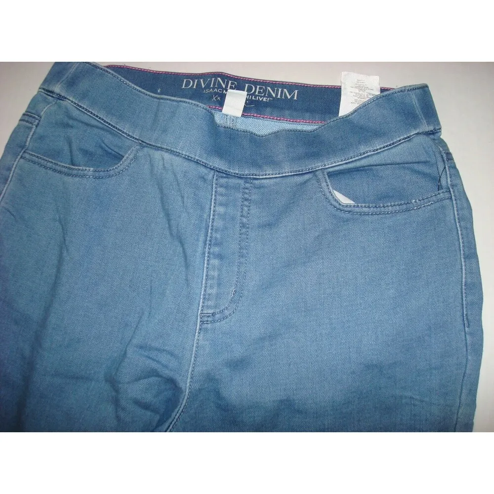 New Womens Isaac Mizrahi Live Divine Denim Pull On Jeans Blue Gold Snaps 14 Tall - Image 3