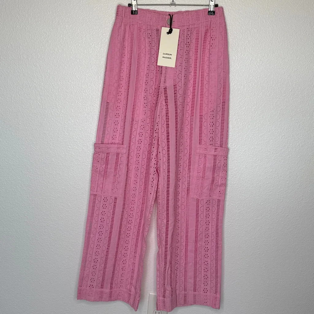 NWT Damson Madder Alys Vacation Pant Pink Eyelet Organic Cotton 10 Medium - Image 5