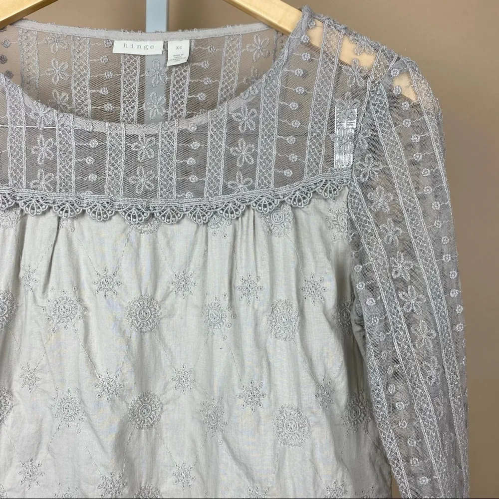 Nordstrom XS Hinge Lace Embroidered 3/4 Sleeve Top Boho Cottagecore Fairycore - Image 7