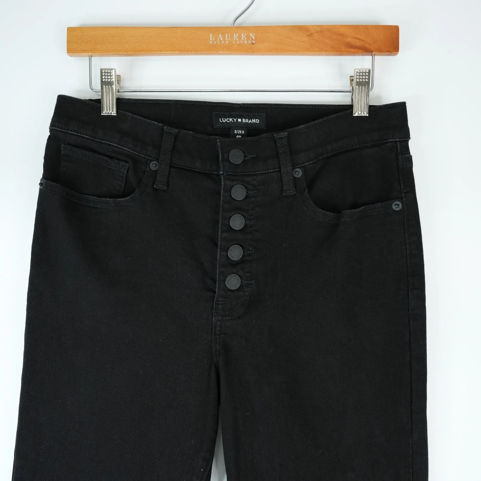 Lucky Brand Jeans Womens 8/29R (30x32) Black Stevie High Rise Flare Button Fly - Image 3