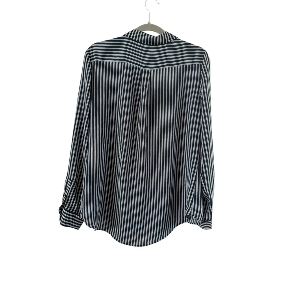 Laundry by Shelli Segal Black White Striped Button Down XL - Image 9