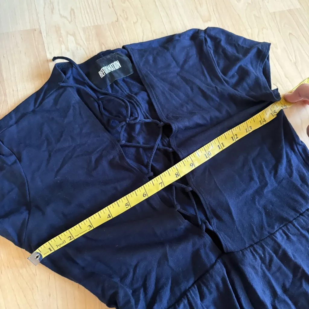 REFORMATION Navy Sandy Lace Up Midi‎ Dress Size L - Image 7