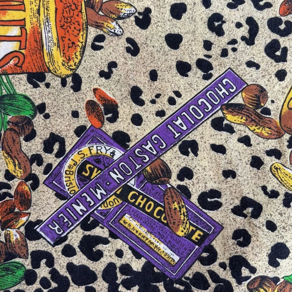 Vintage 90s KWBL Chocolate Nuts Candy Leopard Animal Print Shirt Novelty Medium Black - Image 9