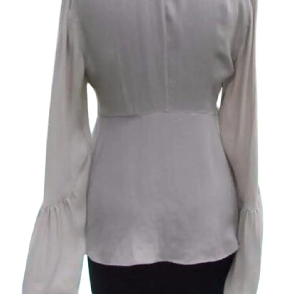 Cache Luxe Gray Silk Metallic Bead Top New Peasant Empire Tulip Sleeves NWT $158 - Image 8
