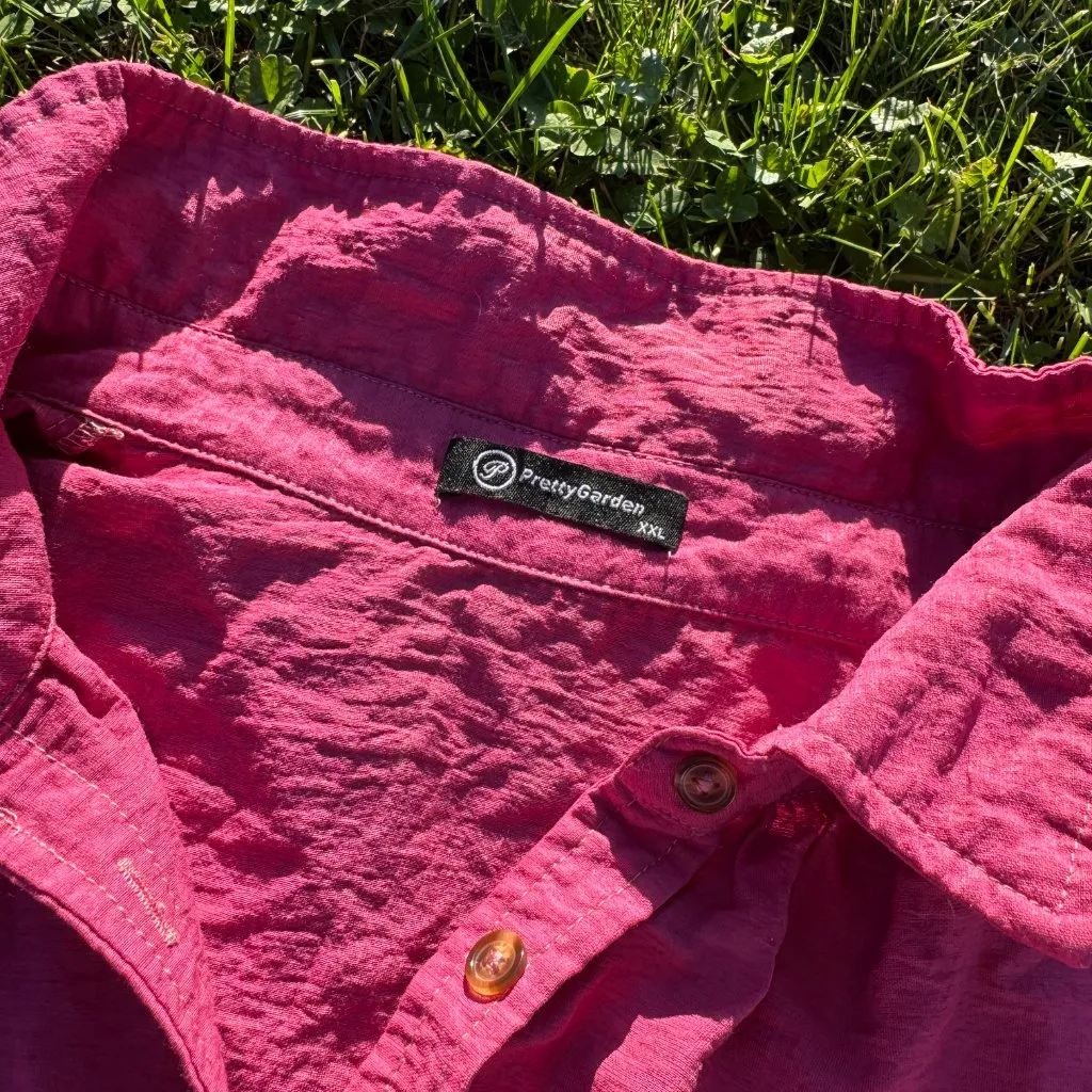 PRETTYGARDEN Women's Summer Button Down Shirts Short Lantern Sleeve Neck Blouse Pink Size XXL - Image 4