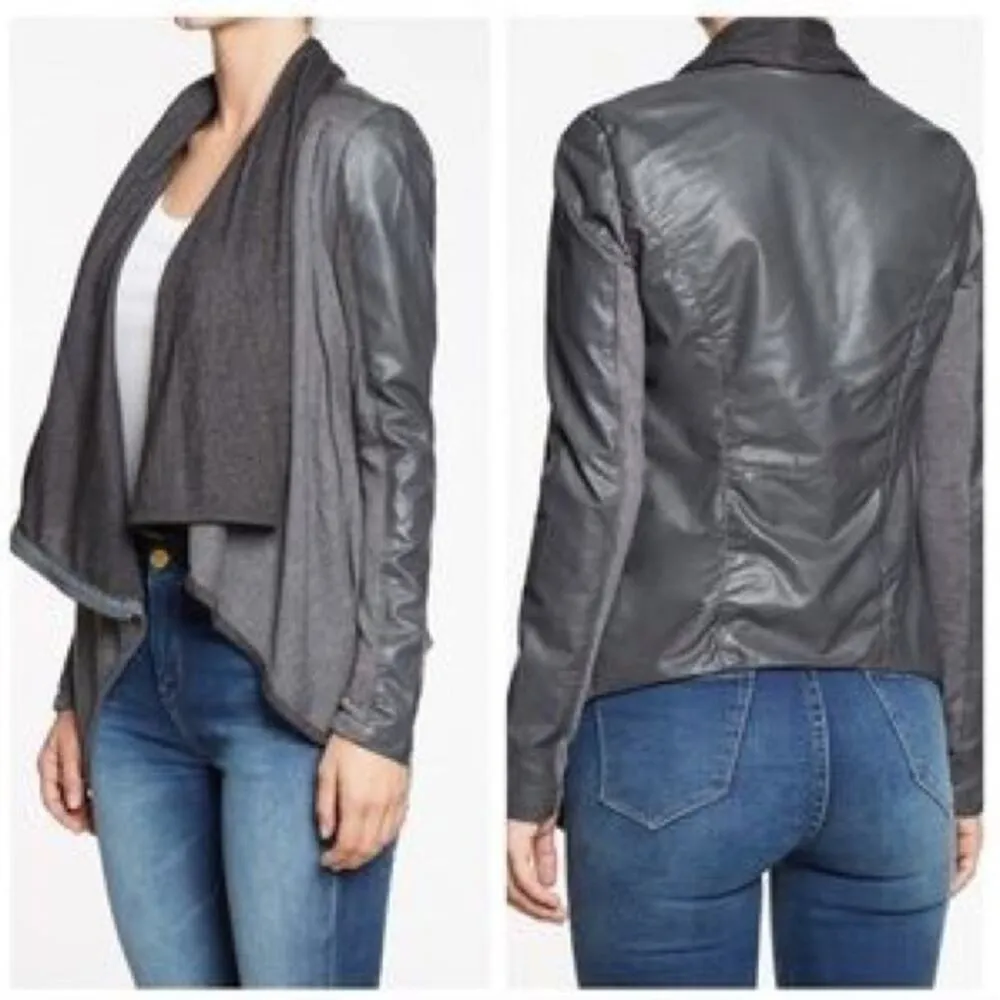 Blank NYC Private Practice Mixed Media Drape Zip Jacket Grey Medium Faux Leather - Image 12