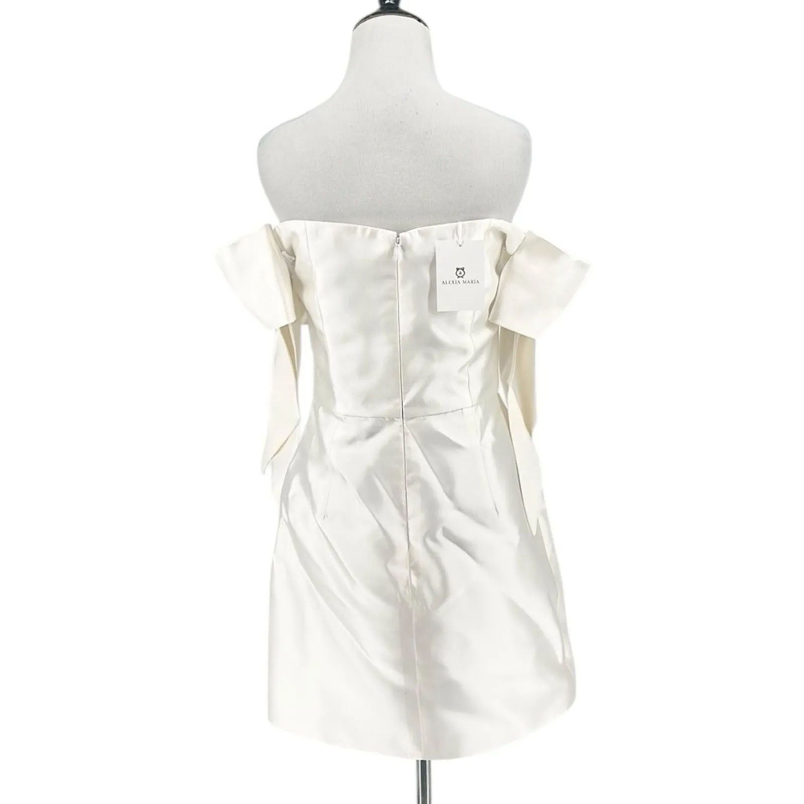Alexia Maria Isabella Dress Bridal Wedding Silk Arm Bow Tie Mini White Size 8 - Image 9