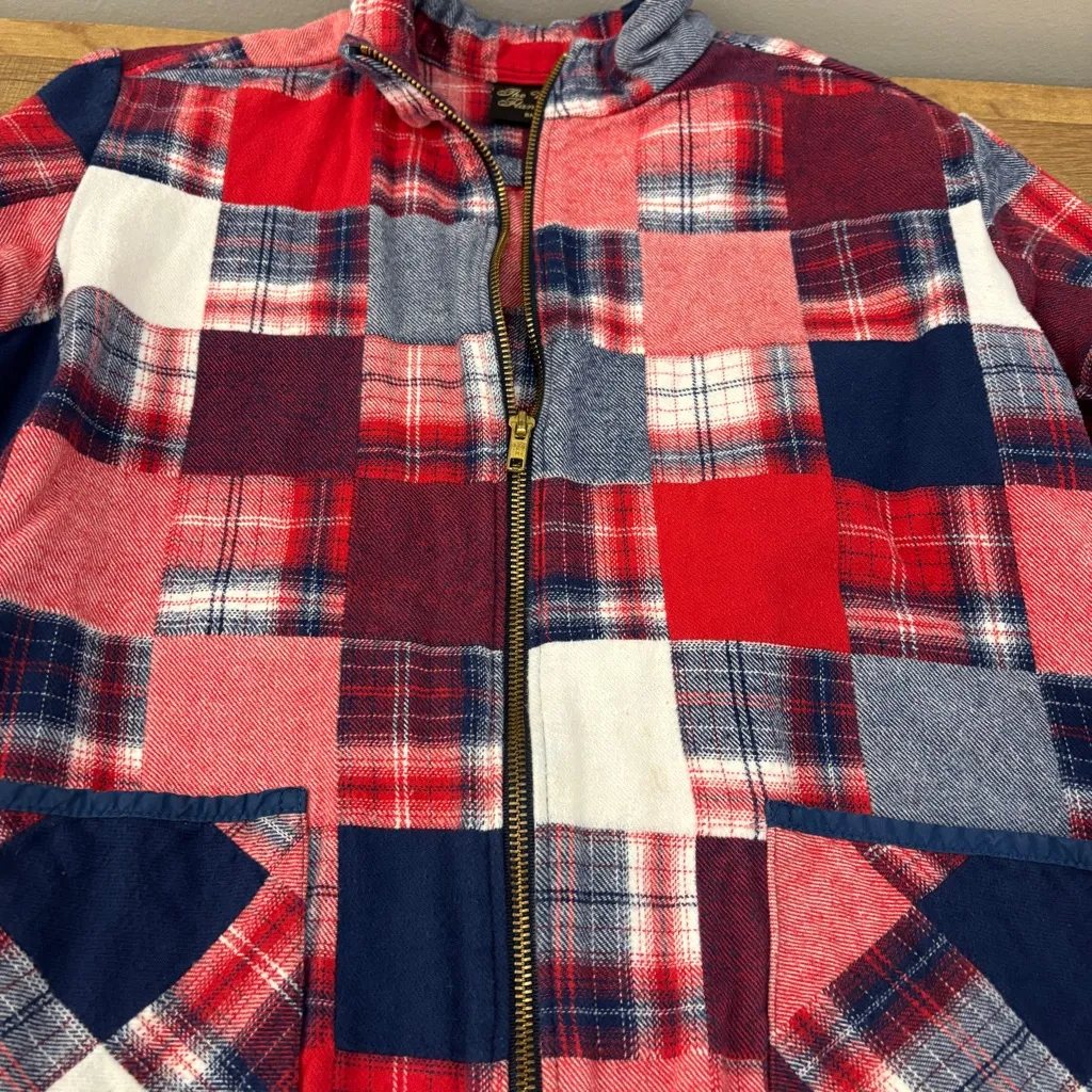 Vermont Flannel Co Jacket Patchwork Plaid Shacket Zip Front USA Red - Image 4
