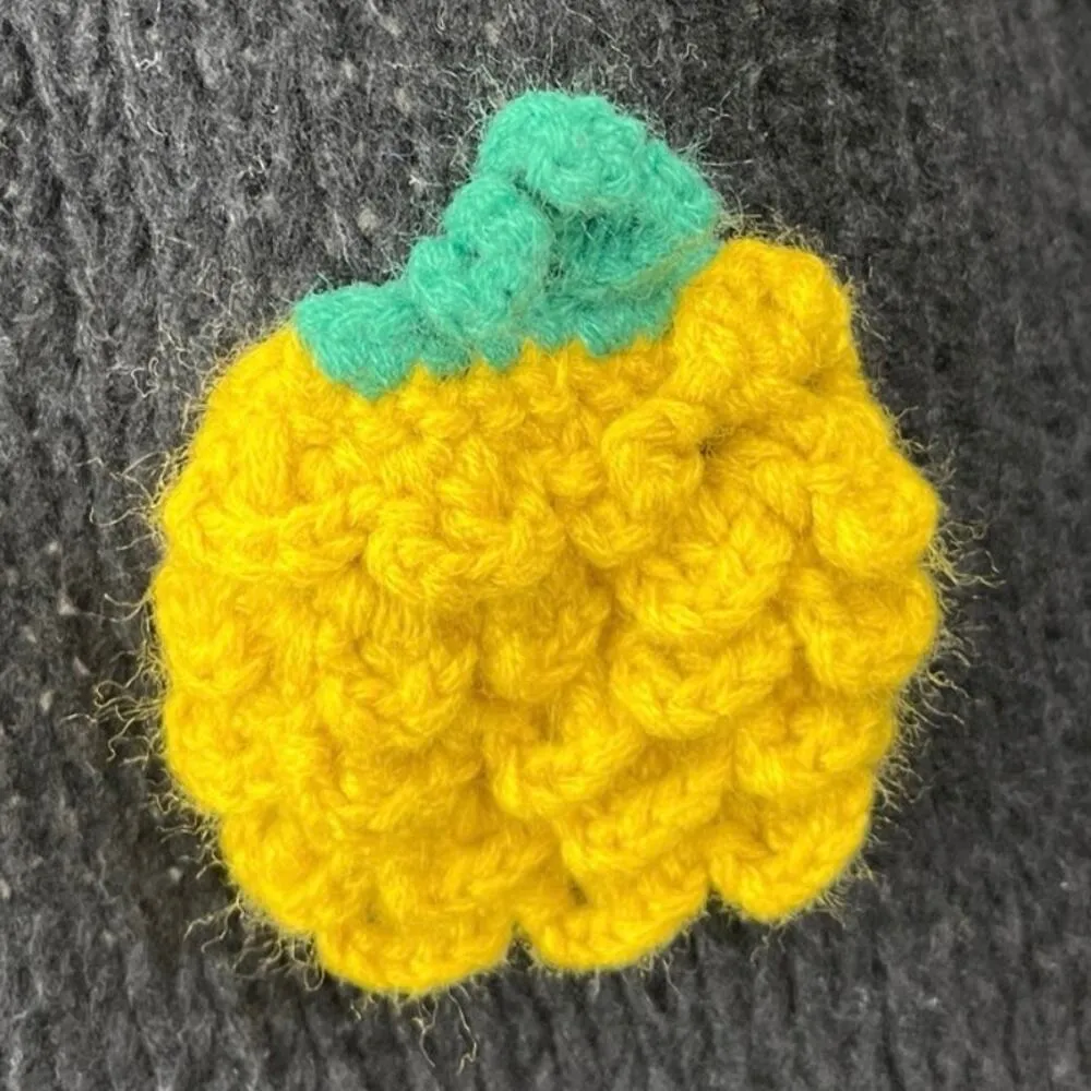 Cider Black Yellow Fruits 3D Knit V Neck Button Down Cardigan Sweater Top Size M - Image 3