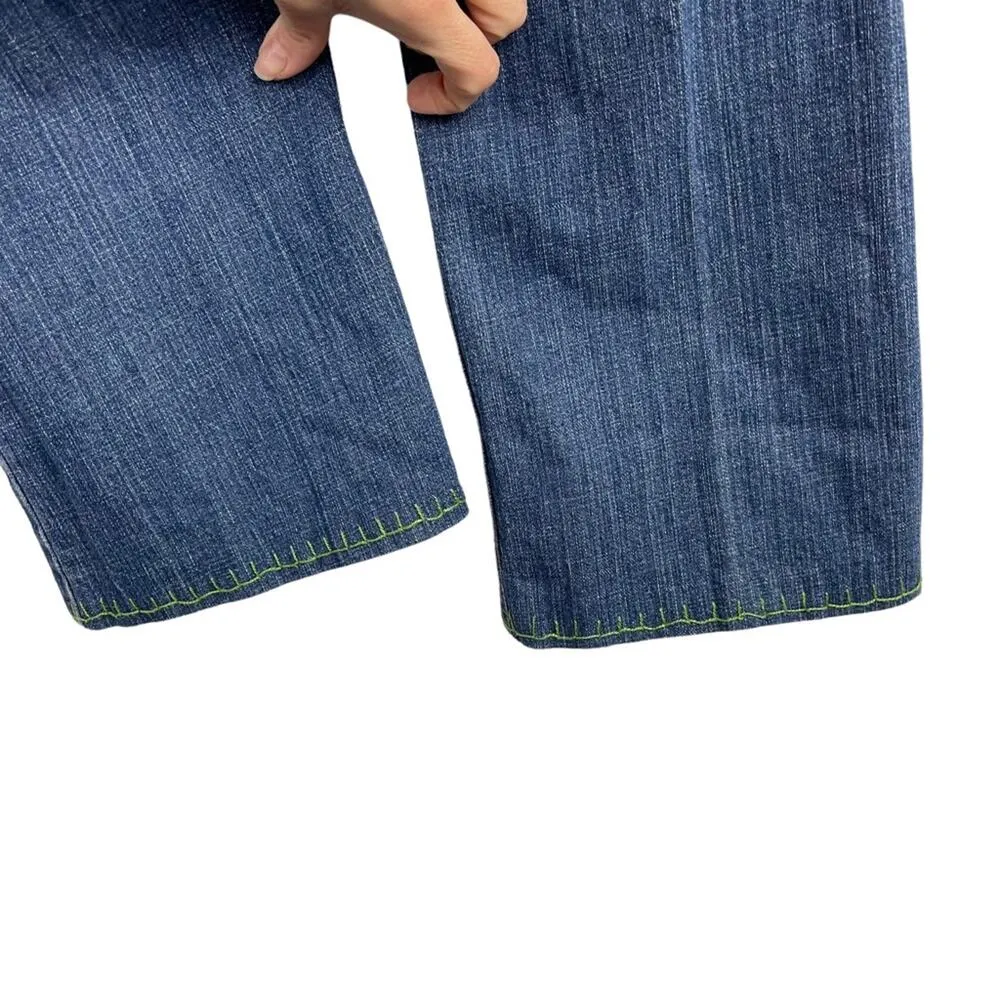 VTG Lei Y2k Blue Denim Low Rise Ashley Jeans Orange Floral Boho Embroidery 15 - Image 13