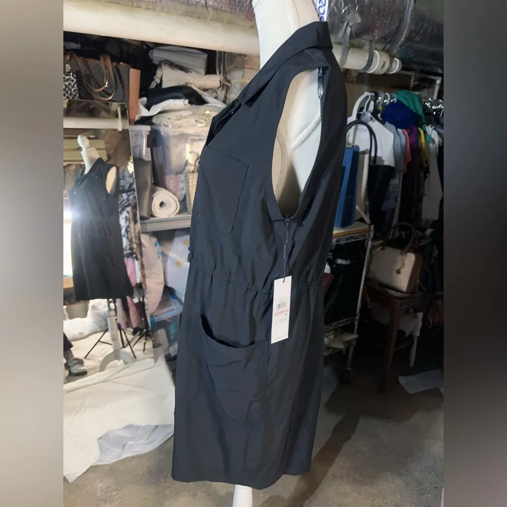 Calvin Klein black silky lightweight button up dress jacket sleeveless pockets - Image 2