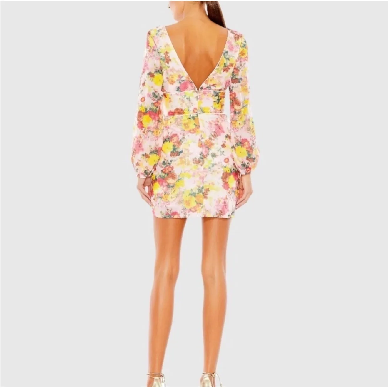 Mac Duggal Sequin Floral V-Neck Long Sleeve Mini Dress Style 55798 Size 10 NWT - Image 4