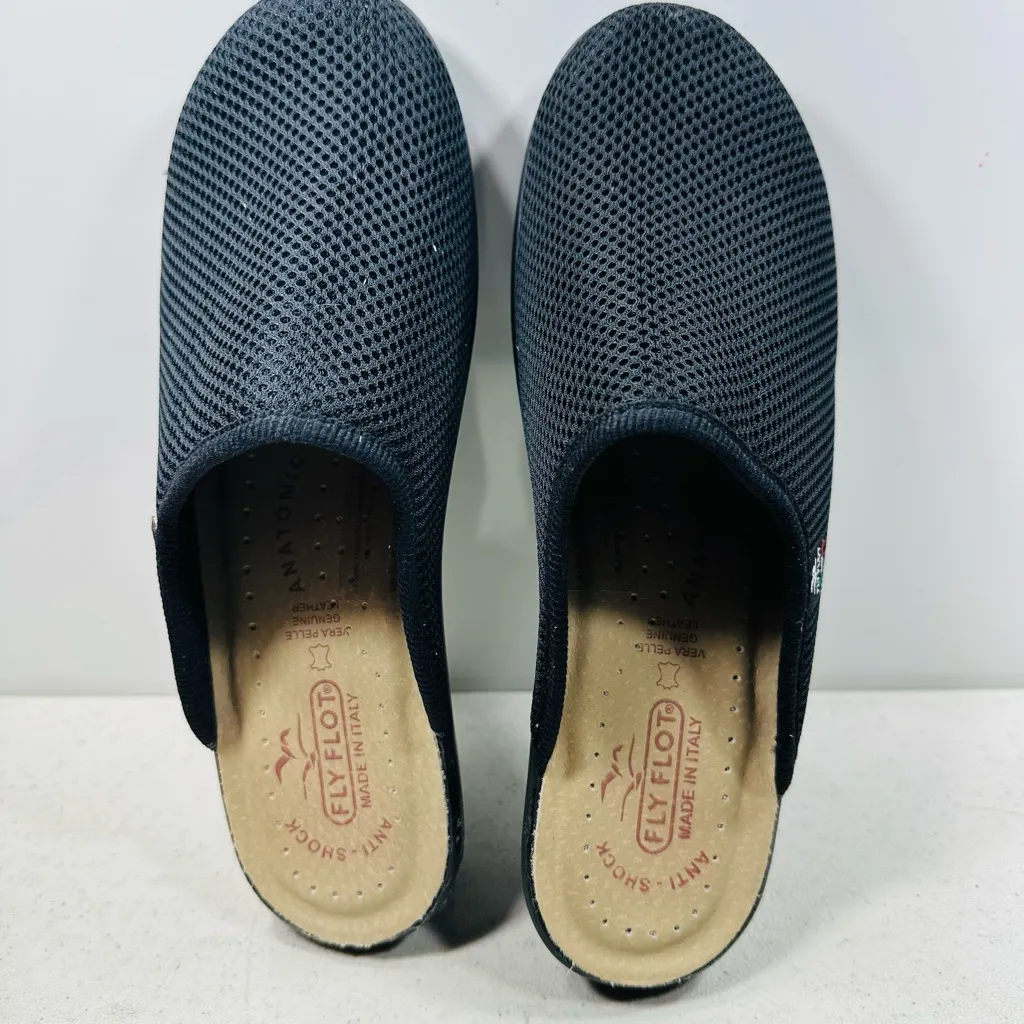 Fly Flot Womens Black Mesh Mules Clogs Italy Anatomic Anti Shock EU 40 US 9 - Image 5