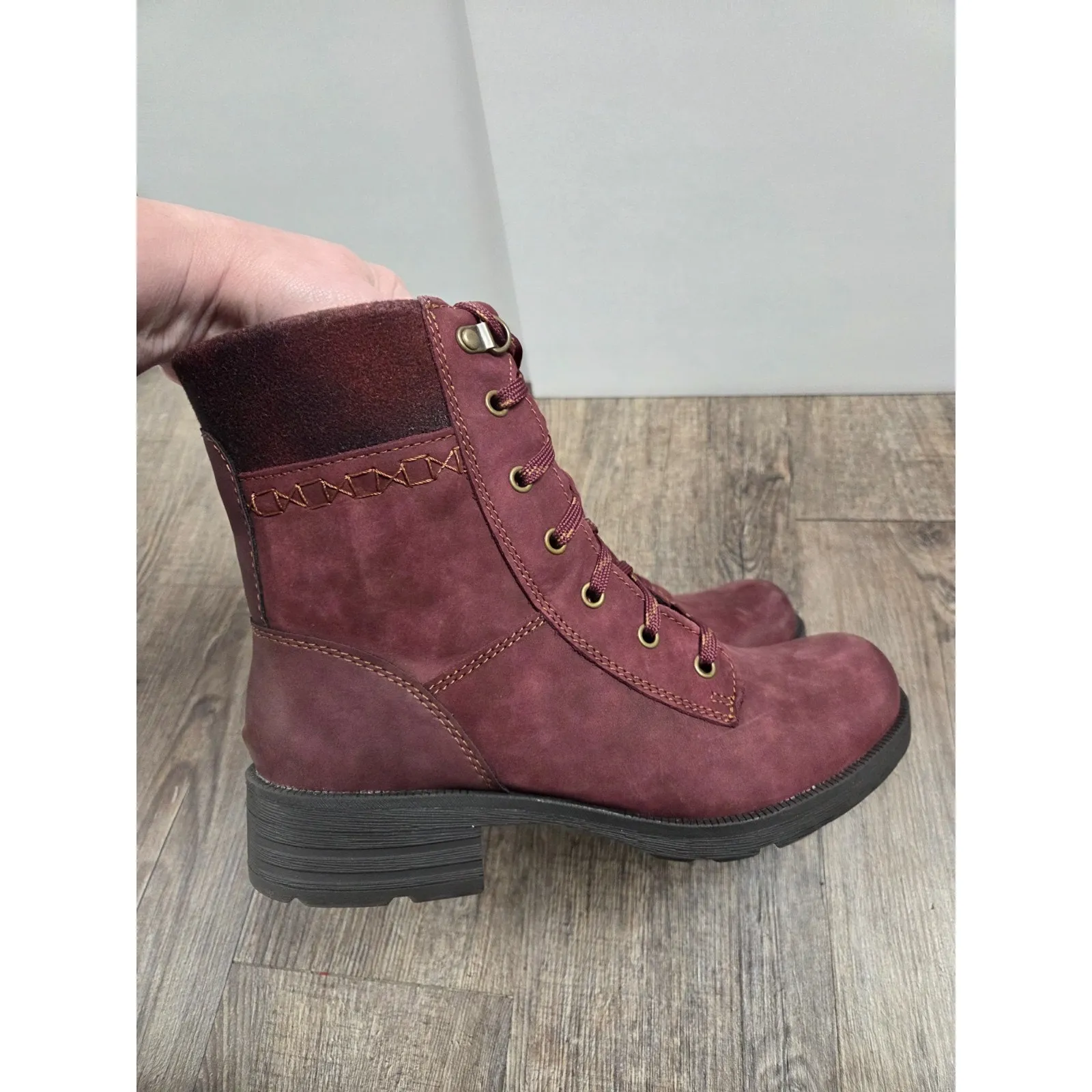Earth Origins Burgundy Red Leather Lace Up Moto Boots Rowan Wide US 9 - Image 5