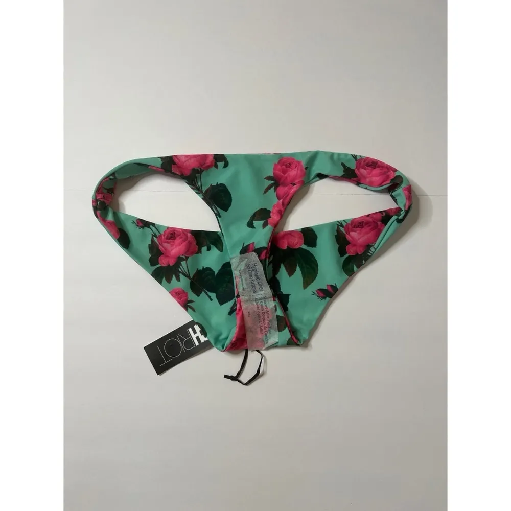 Beach Riot Hot Pink Aqua Rose Floral Print Swim Bikini Bottom Sz L Women - Image 4