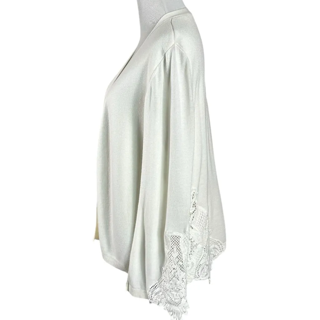 Kobi Halperin Benita Lace Trim Cape Cardigan in Ivory Size XL Open Front Dainty - Image 5