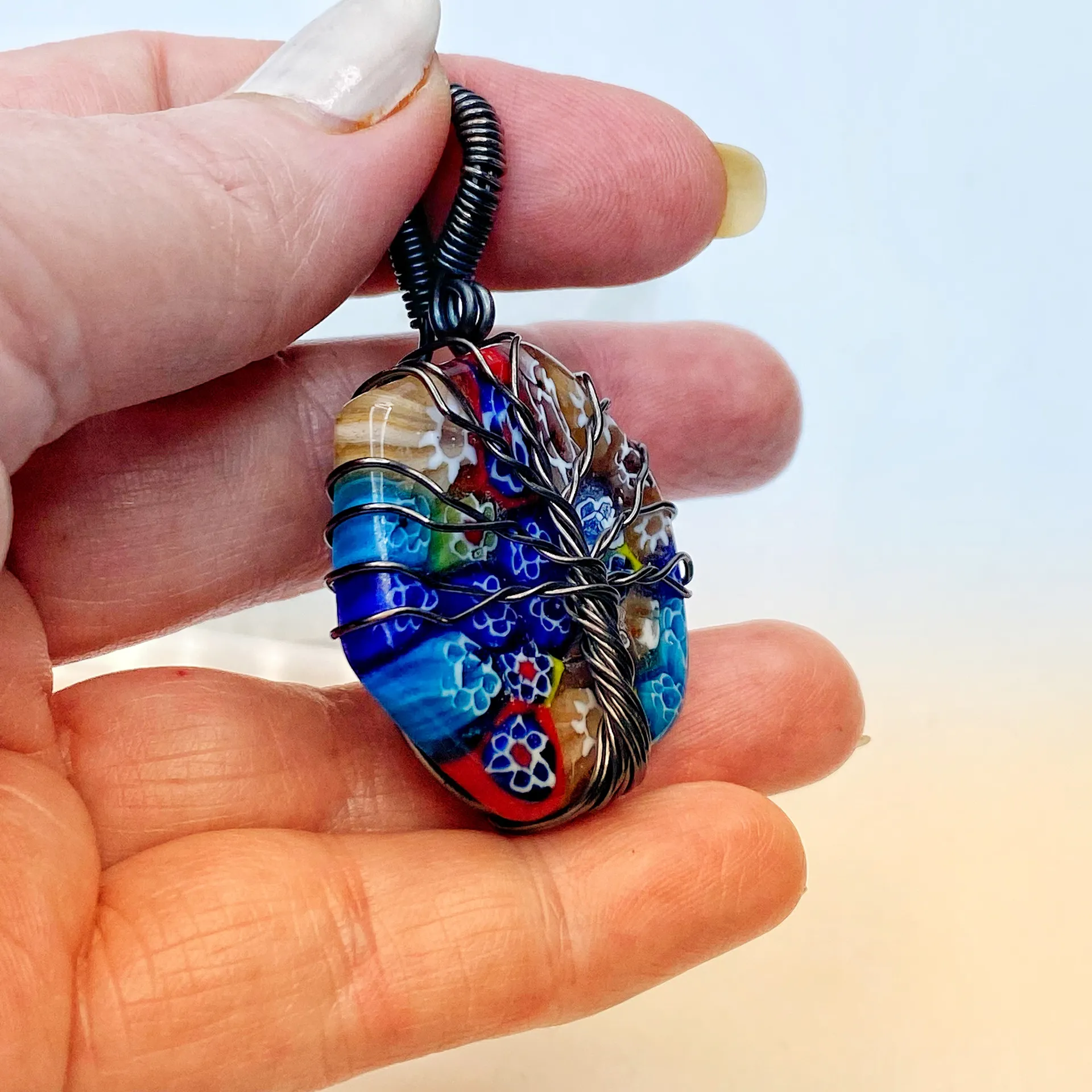 Tree of life millefiori venetian Glass Copper wireD Pendent Multiple - Image 4
