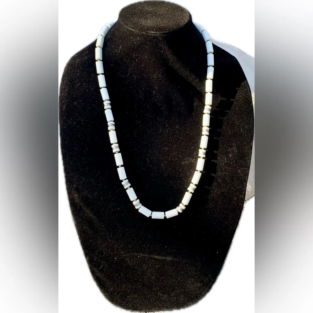 Tahari Elegant White Beaded Necklace with silver accents 27” - Image 3