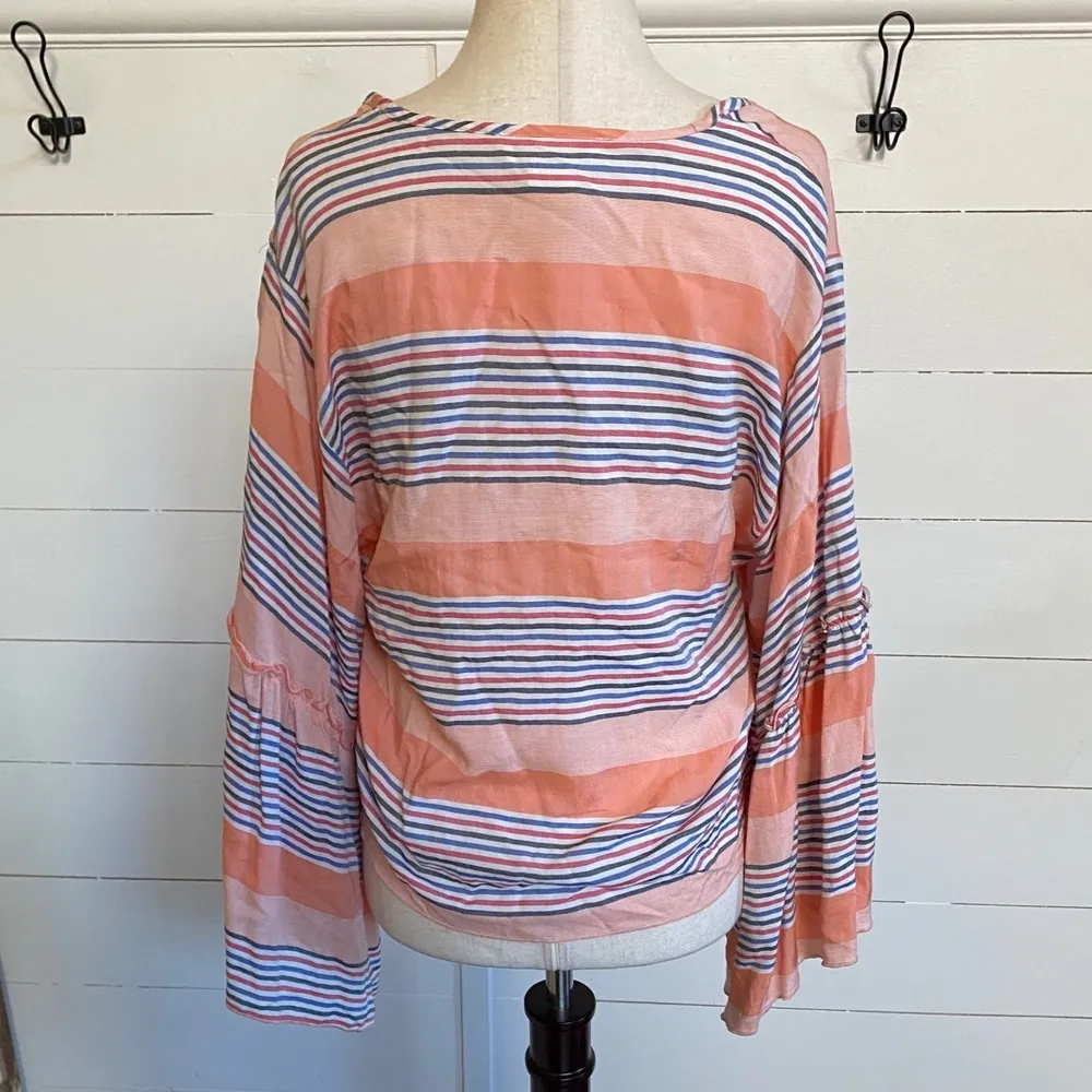 Anthropologie Lavender Fields Wmn's Peach Purple Boho Striped Tie-Front Top NWOT - Image 5