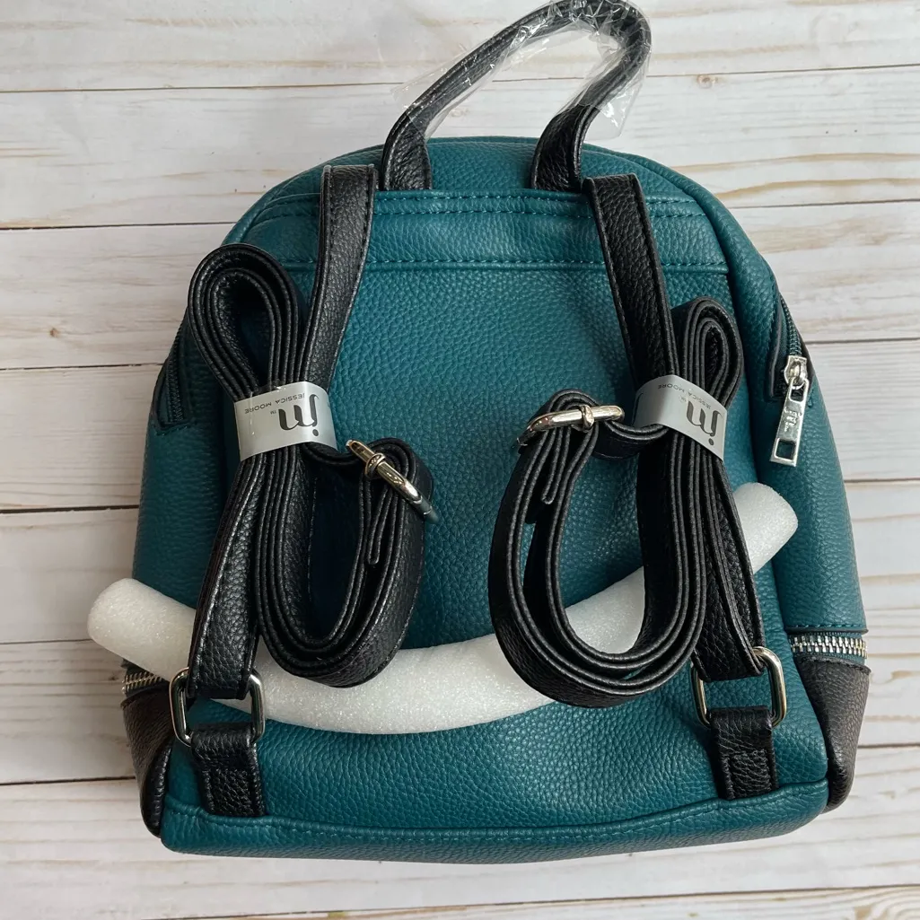New Jessica Moore Designer Mini Teal & Black Backpack with Dust Cover Blue - Image 9