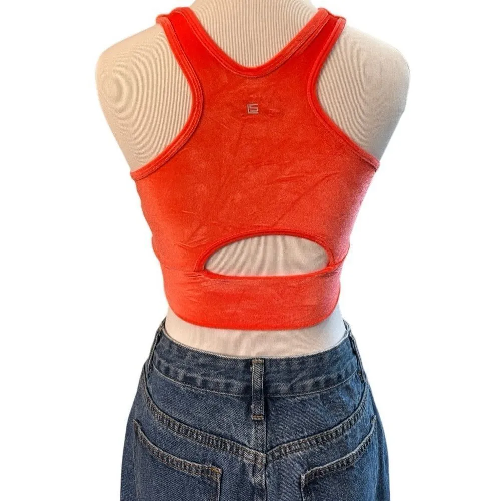 NWT Lanston sport Luna scoop back velvet sports bra in Coral Orange - Image 4
