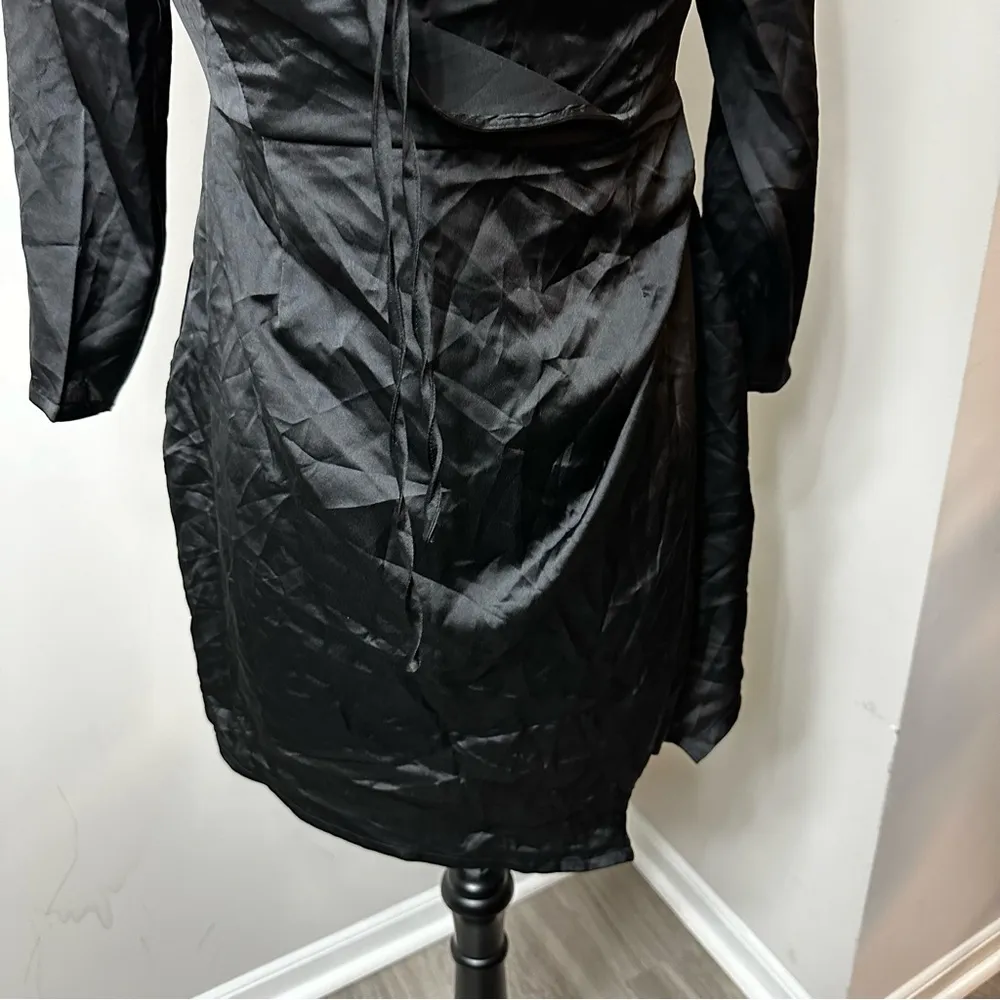 NWT Missguided Silky Bardot Shift Black Dress in Size 10 - Image 3