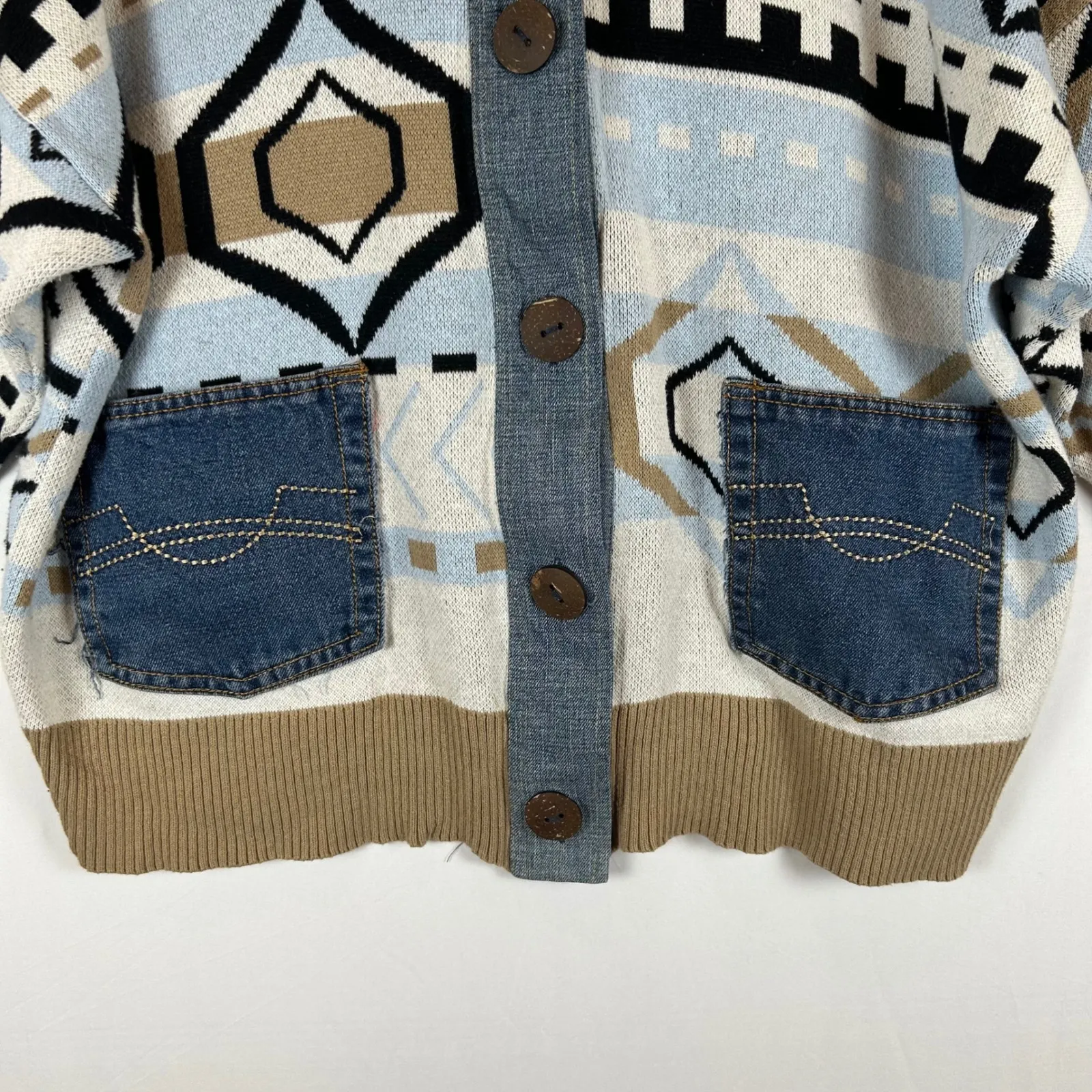 Shannon Passero Hooded Wisdom Cardigan Sweater‎ Knit Denim Pocket Womens OS Blue Size undefined - Image 8