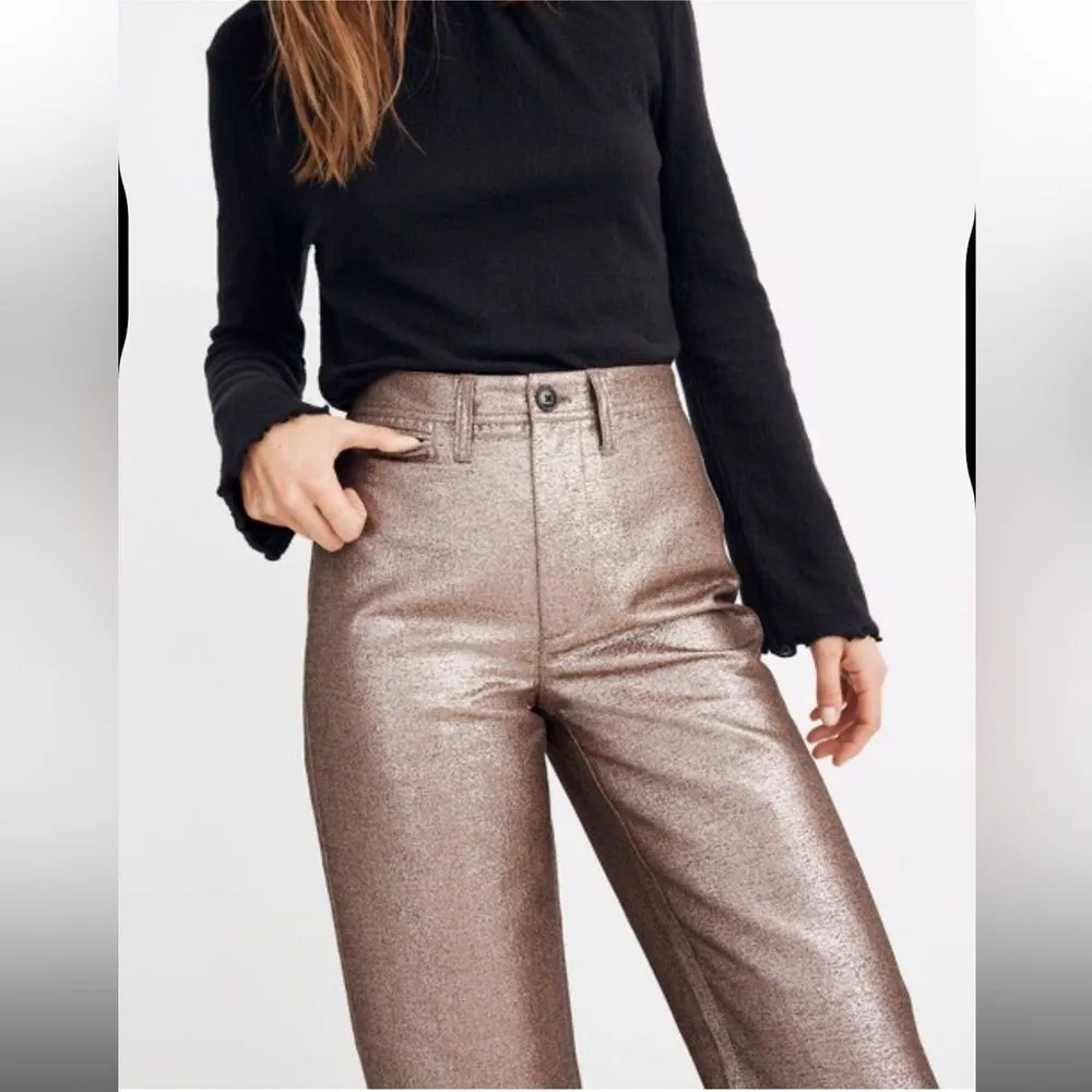 Madewell Slim Emmett Wide Leg Crop Pants in Metallic Brown Size 31 Size 10 - Image 3