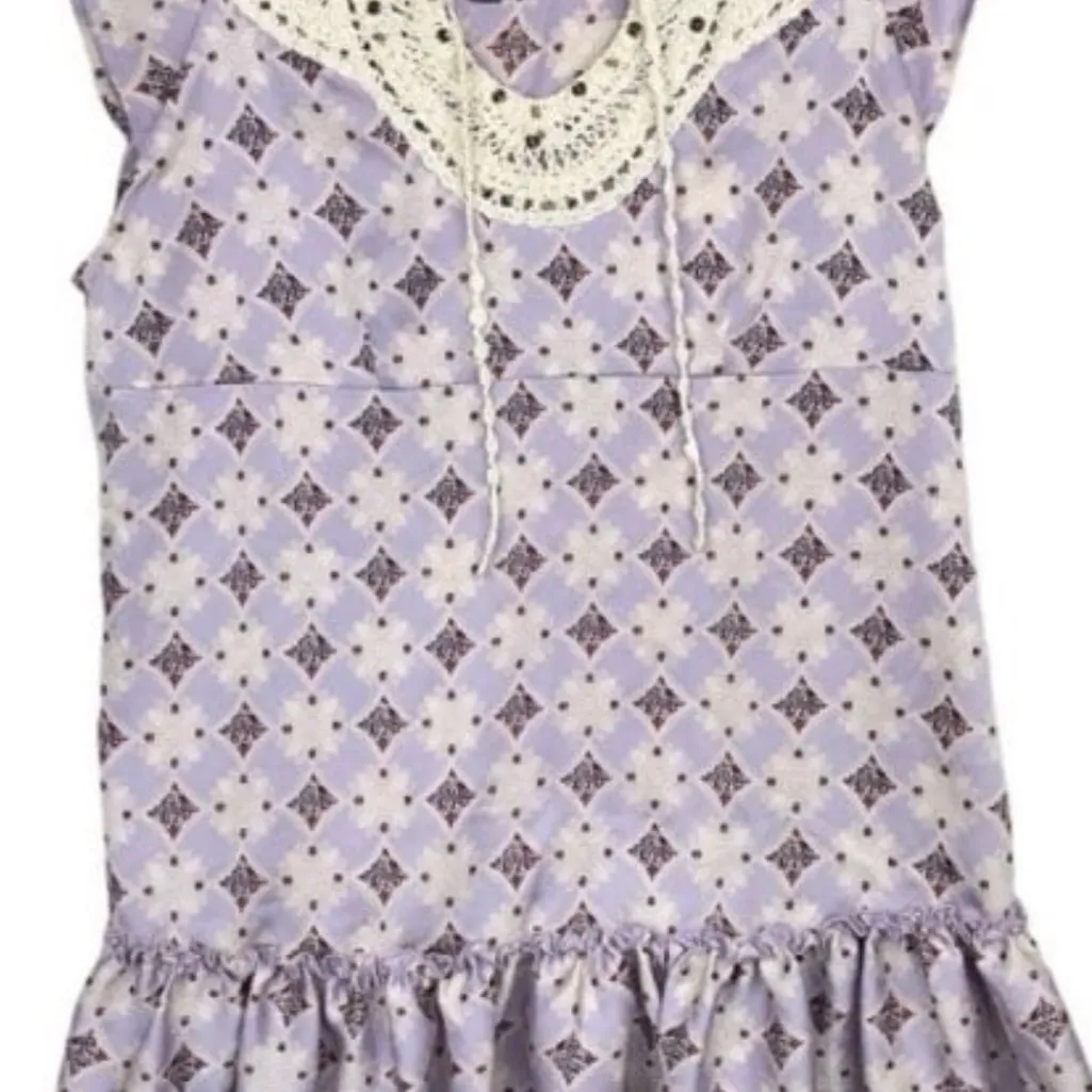 Free People Diamond Print Embroidered Mini Dress/Tunic. Size 4 - Image 3