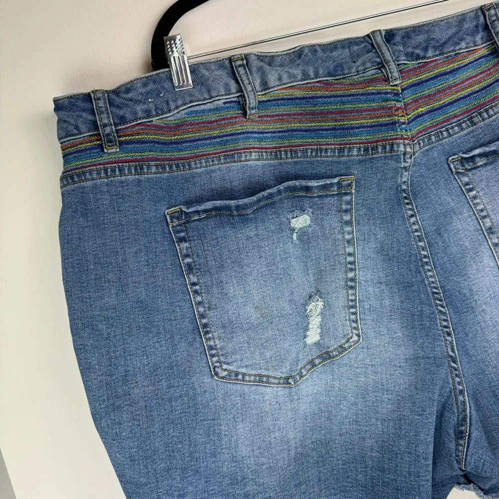 Lane Bryant Mid Rise Girlfriend Jean Shorts Sz 28 High Rise Rainbow Stitching - Image 11