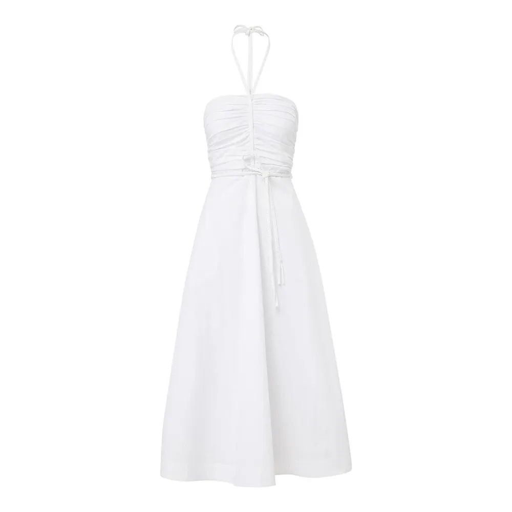 Veronica Beard white  strapless halter midi TUCKER DRESS size 12 / large - Image 3