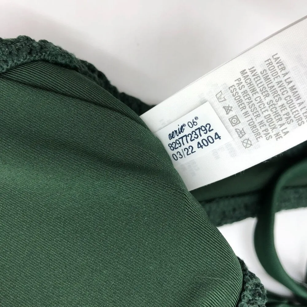 Aerie Bikini Top Crochet V Neck Scoop Dark Green XL - Image 5