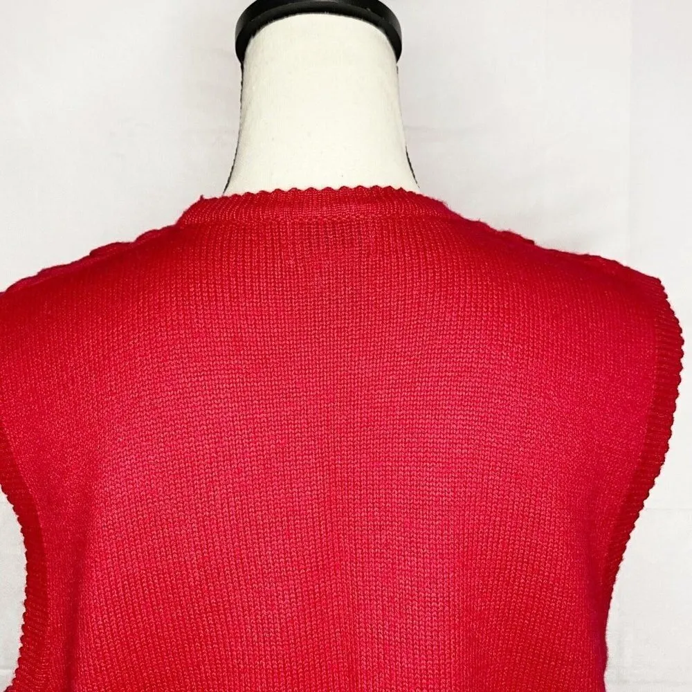 Koret Women’s Red Wool Blend Sweater Vest Size Medium Ribboning Design Cardigan - Image 7
