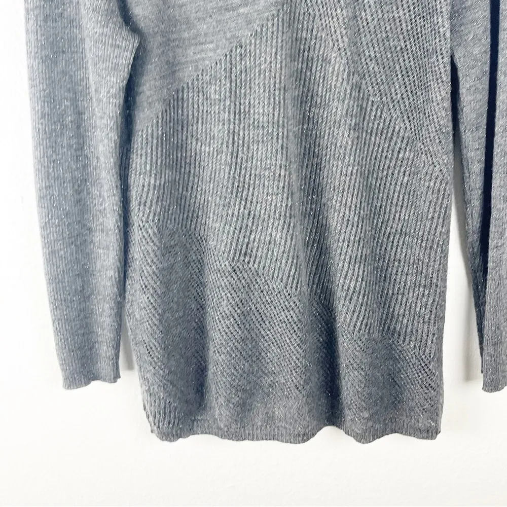 EILEEN FISHER Gray Merino Wool Metallic Blend Long Sleeves Sweater, Size Large - Image 7