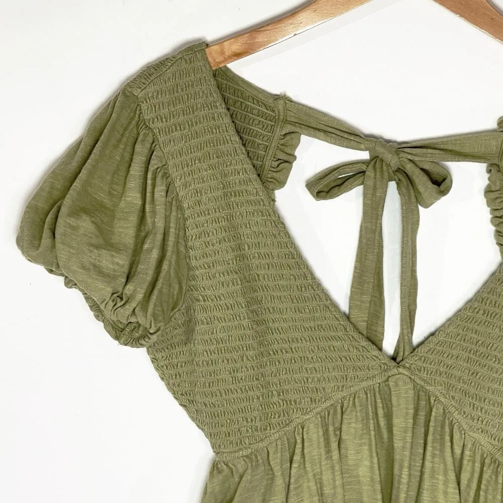 FREE PEOPLE Women’s Charolette Puff Sleeve Peplum Green Knit Top - Image 6