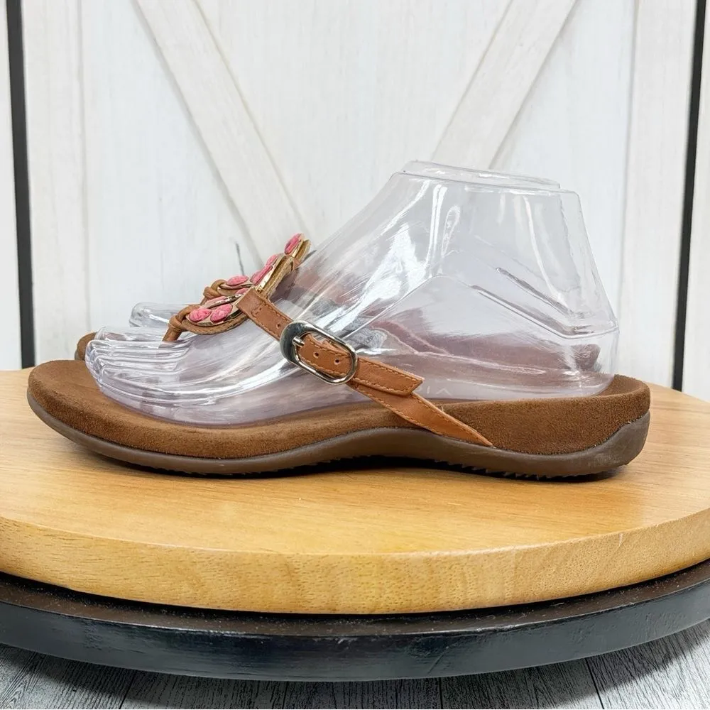 Vionic Ricci Thong Leather Sandals Brown Coral 7 Stone Medallion - Image 2