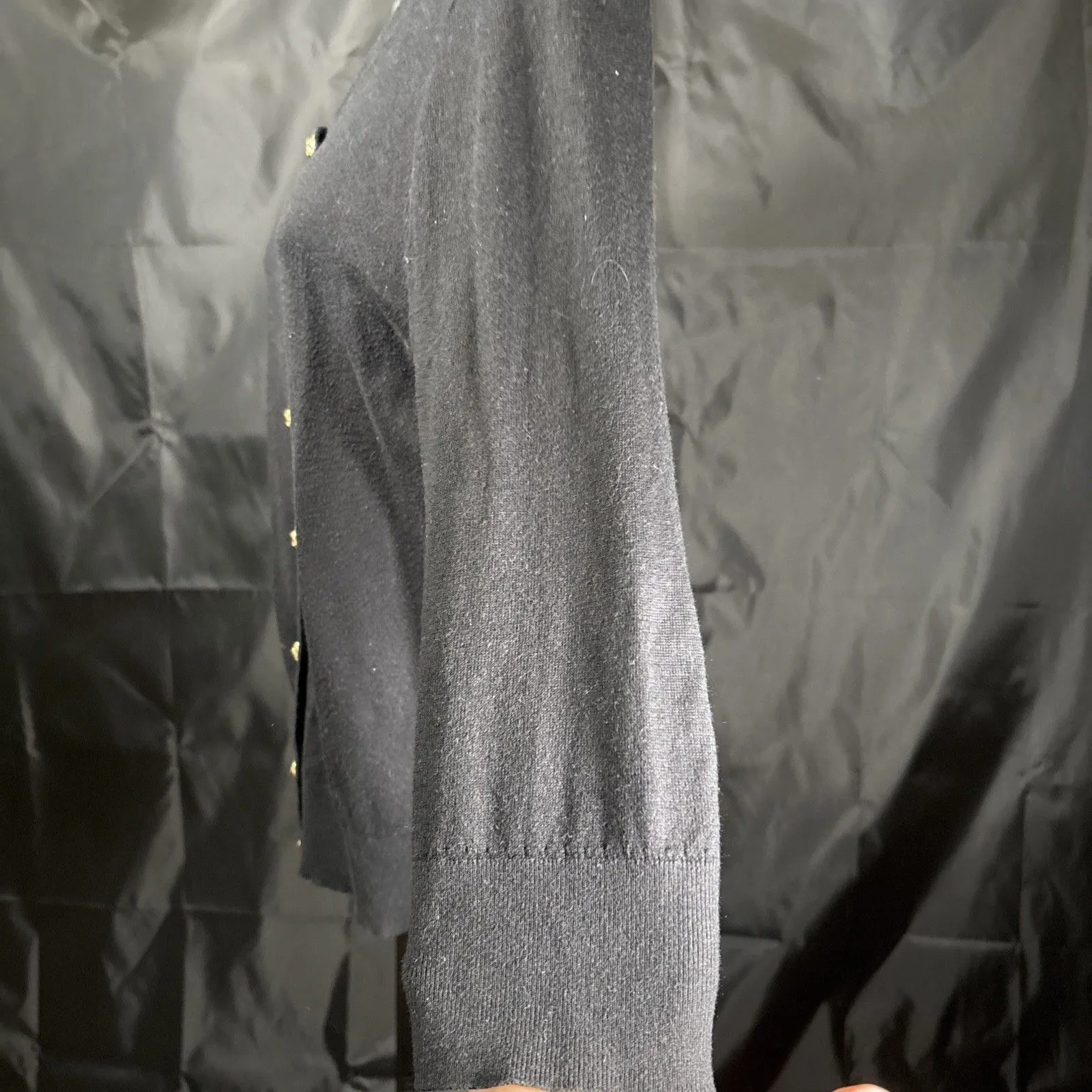 Kate Spade Black Long Sleeve Top with Ribbon Buttons 19" Length Size L - Image 6